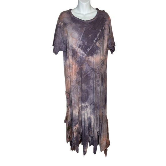 Handmade Upcycled VTG Tie Dye Multi Print Multi Fabric Flowy Maxi Dress Medium - Picture 1 of 12